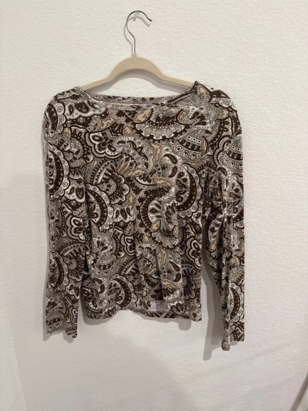 St. John's Bay Long Sleeve Paisley Top - Brown & Cream